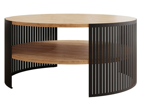 Cruz - table basse ronde - aspect chêne naturel et noir - 1 niche - 75 cm