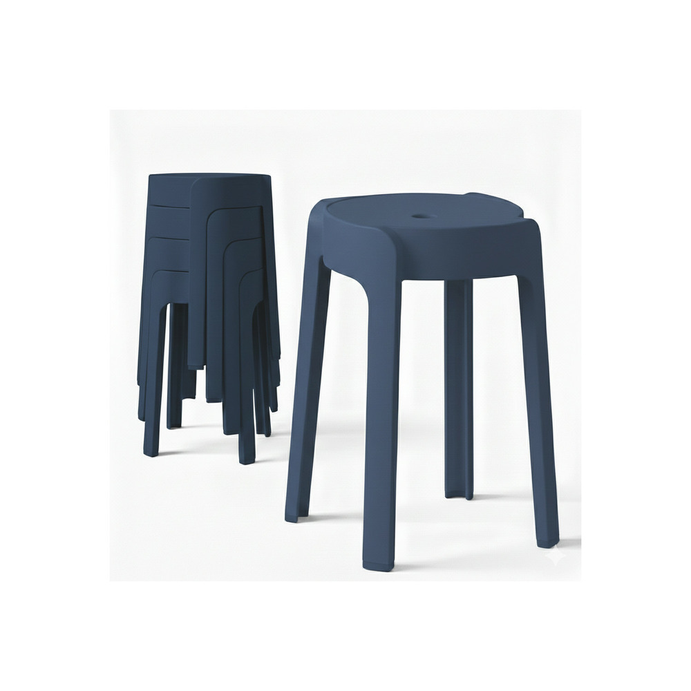 4 tabourets gigognes empilables bm home tab-bleu-fonce en plastique, légers pour la maison salle de classe, cuisine, jardin