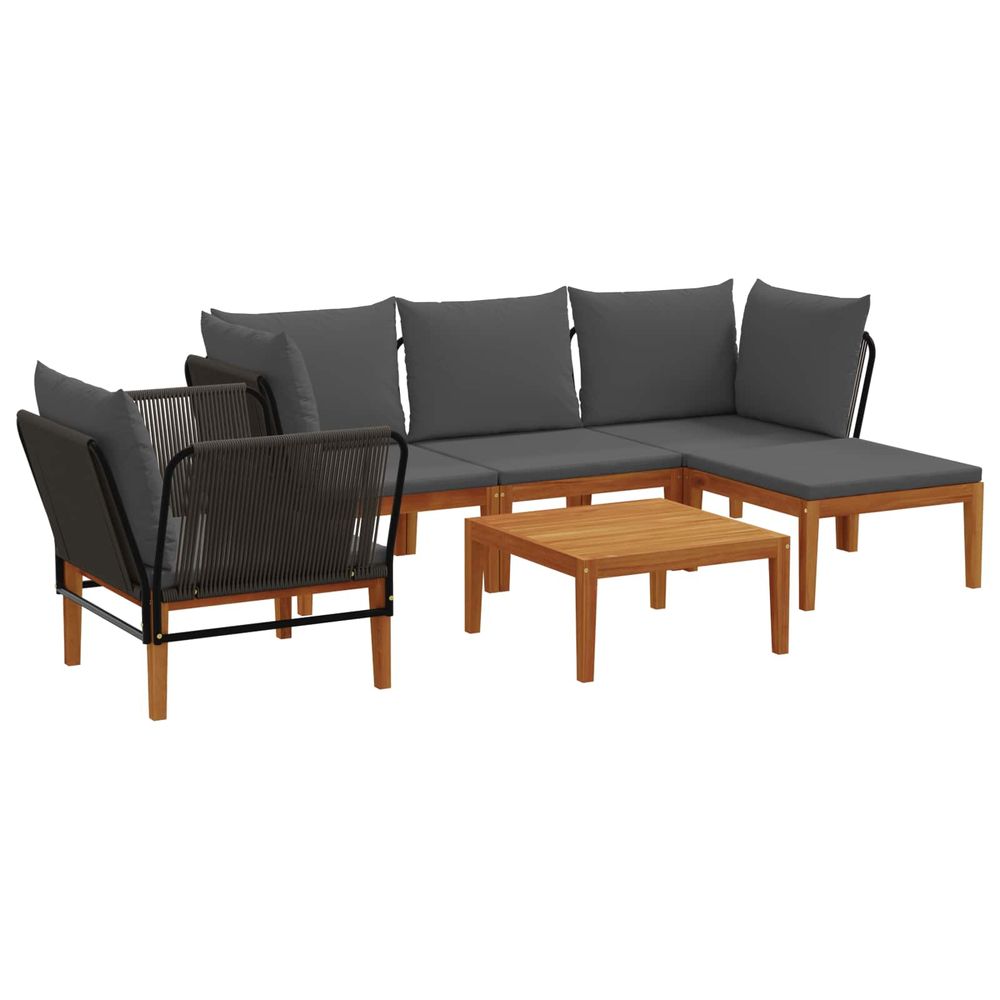 6 pc bois d'acacia massif et corde naturel