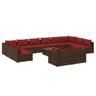 Salon de jardin meuble d'extérieur ensemble de mobilier 13 pièces avec coussins marron résine tressée