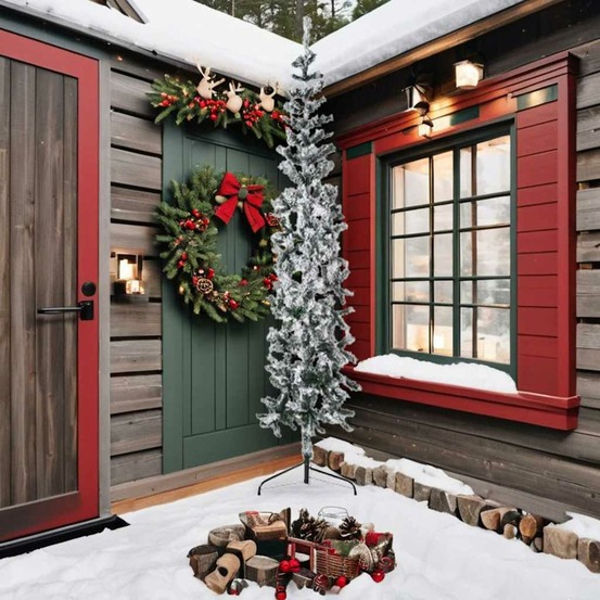Demi sapin de noël artificiel mince avec neige floquée 240 cm