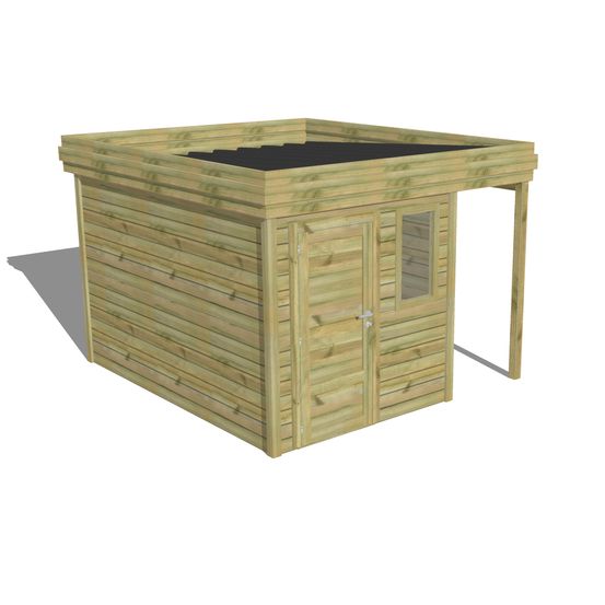 Abri de jardin bois pin traité autoclave 27mm - 3,14x3,44m / 11m2 - bac acier - abri français