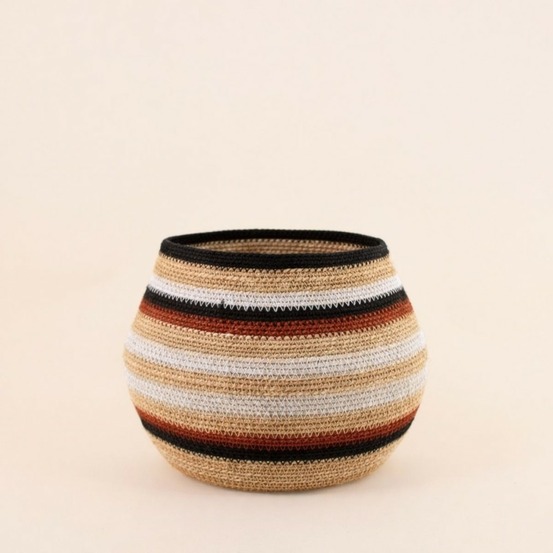 Panier bas rayé en herbes marines marron, beige 39x23cm