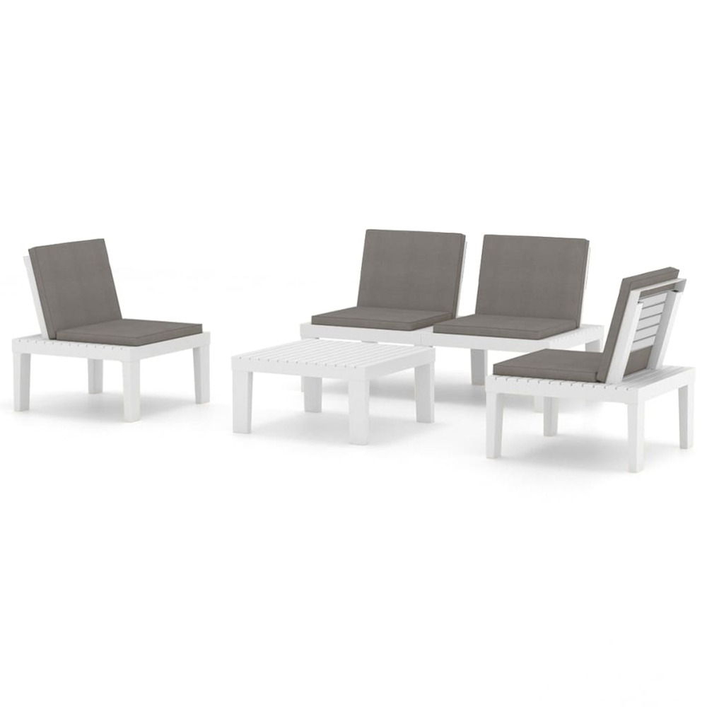 Salon de jardin 4 pcs avec coussins plastique blanc