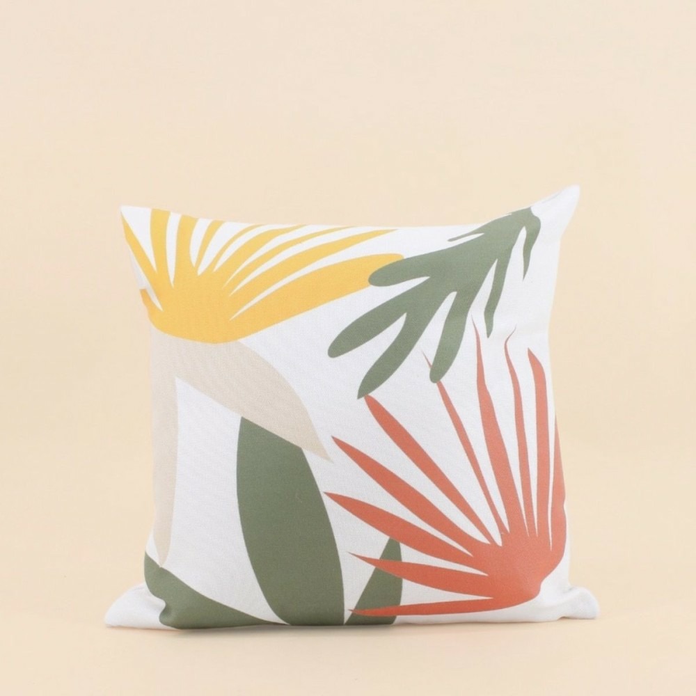 Coussin effet lin déperlant & anti-uv imprimé fleurs coloré 40x40cm