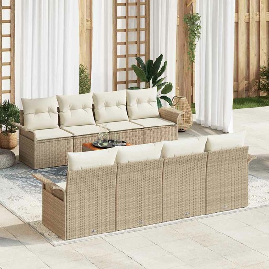 Ensemble de canapé de jardin avec coussin 9 pcs beige polyrotin