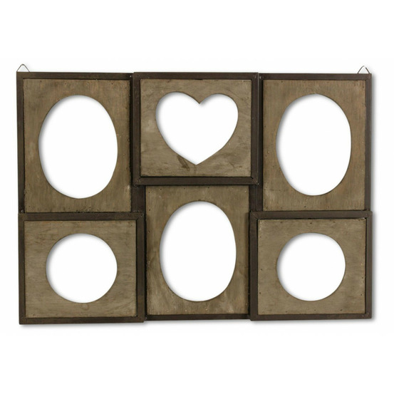 Cadre photo retro 6 photos horizontal bois marron - décoration d'autrefois