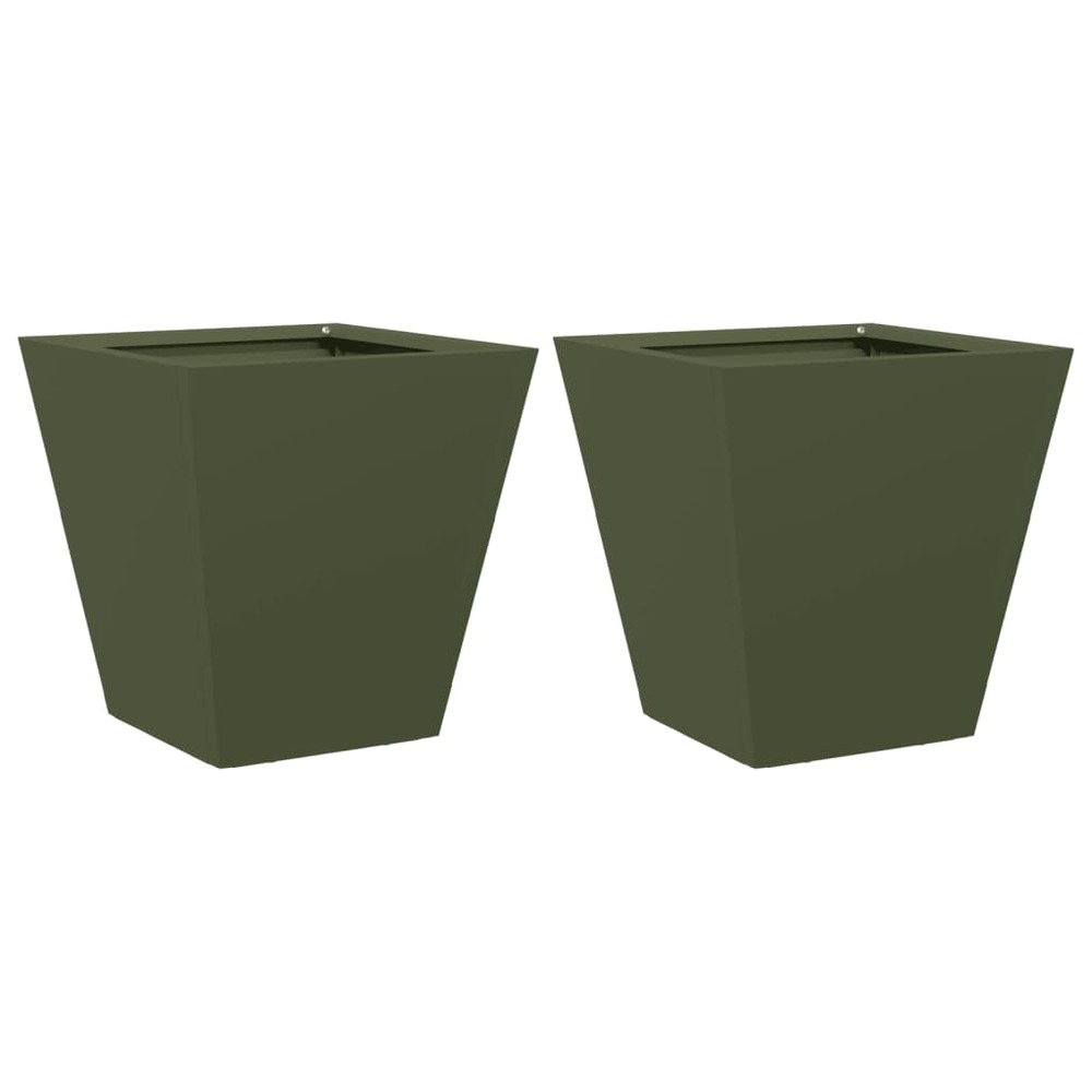 Jardinière bac lit surélevé plantes fleurs jardin terrasses lot de 2 olive 30 x 30 x 30 cm acier vert