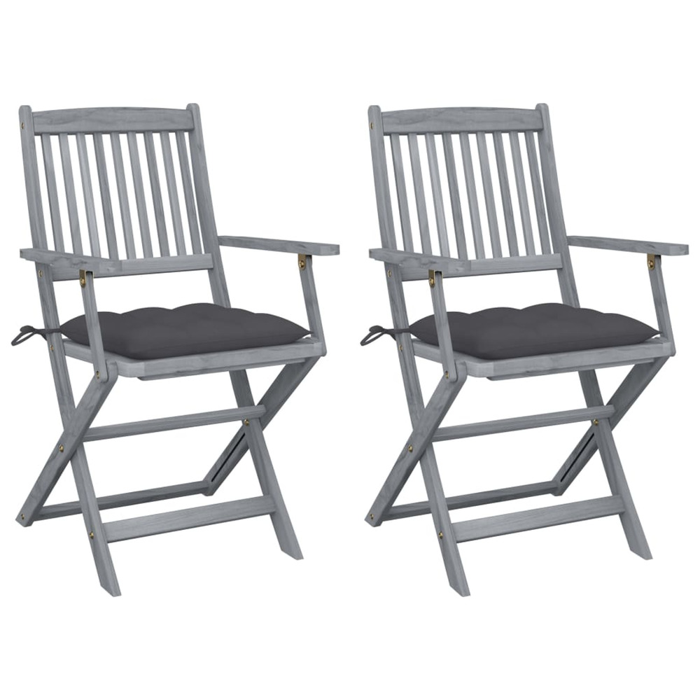 Chaises pliables d'extérieur lot de 2 et coussins bois d'acacia