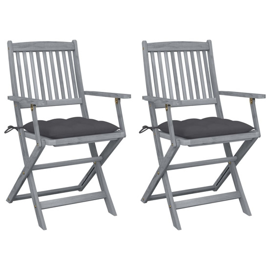 Chaises pliables d'extérieur lot de 2 et coussins bois d'acacia