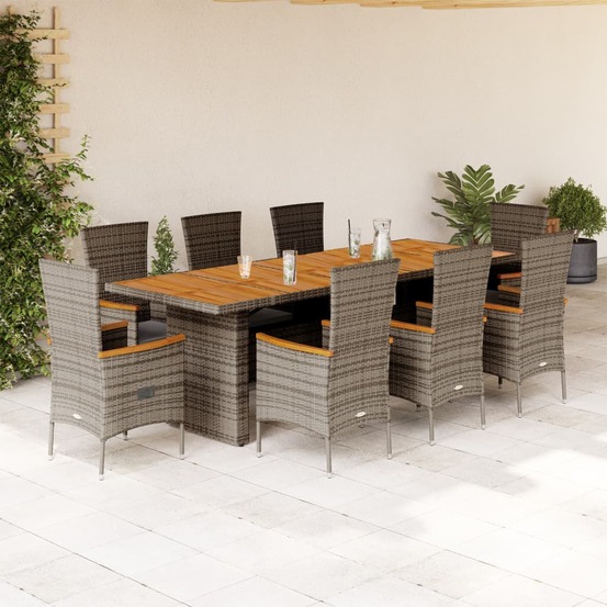 Ensemble à manger de jardin 9 pcs coussins gris résine tressée