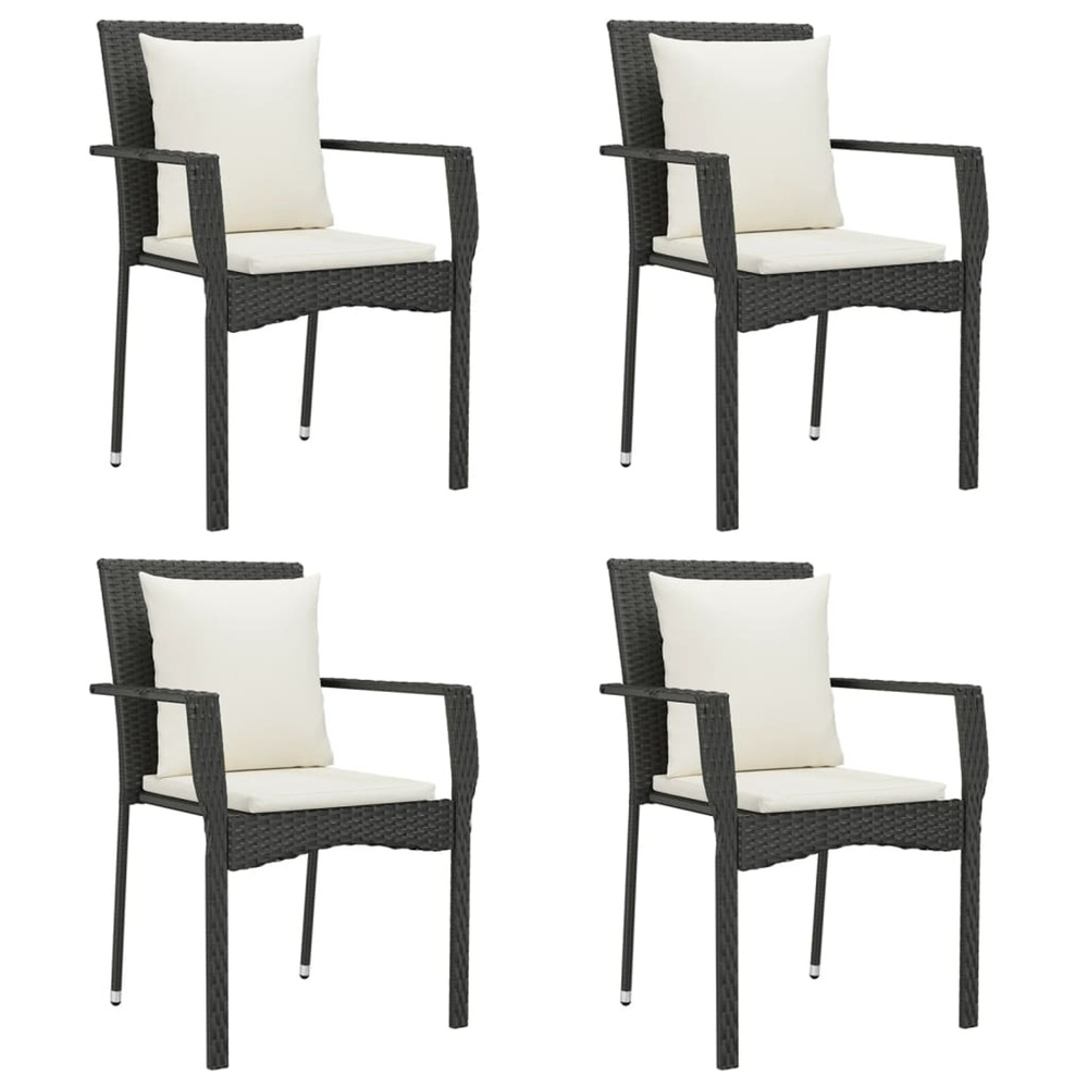 Chaises de jardin lot de 4 avec coussins résine tressée noir
