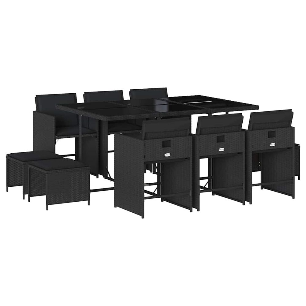 Ensemble à manger de jardin 11 pcs coussins noir résine tressée