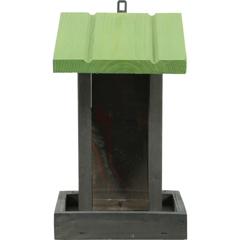 Mangeoire silo à graines, bois vert h 24 cm pour oiseaux