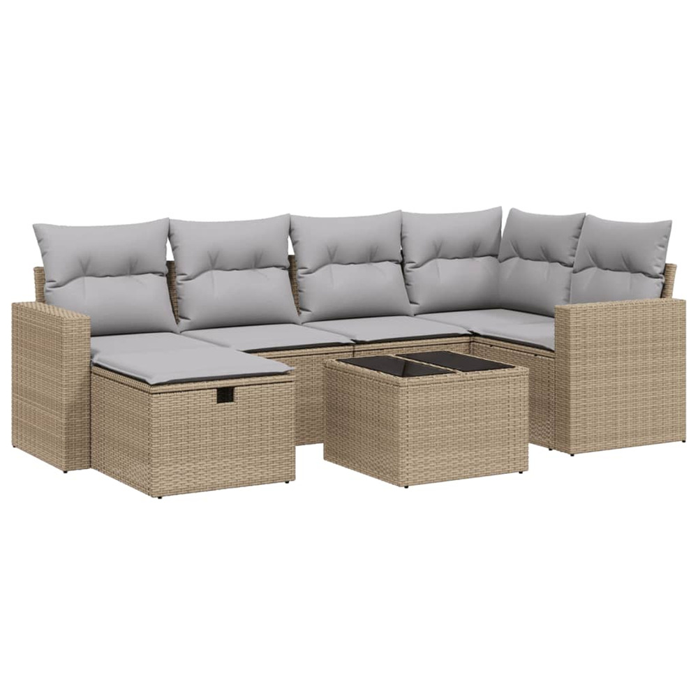 Salon de jardin avec coussins 7pcs mélange beige résine tressée