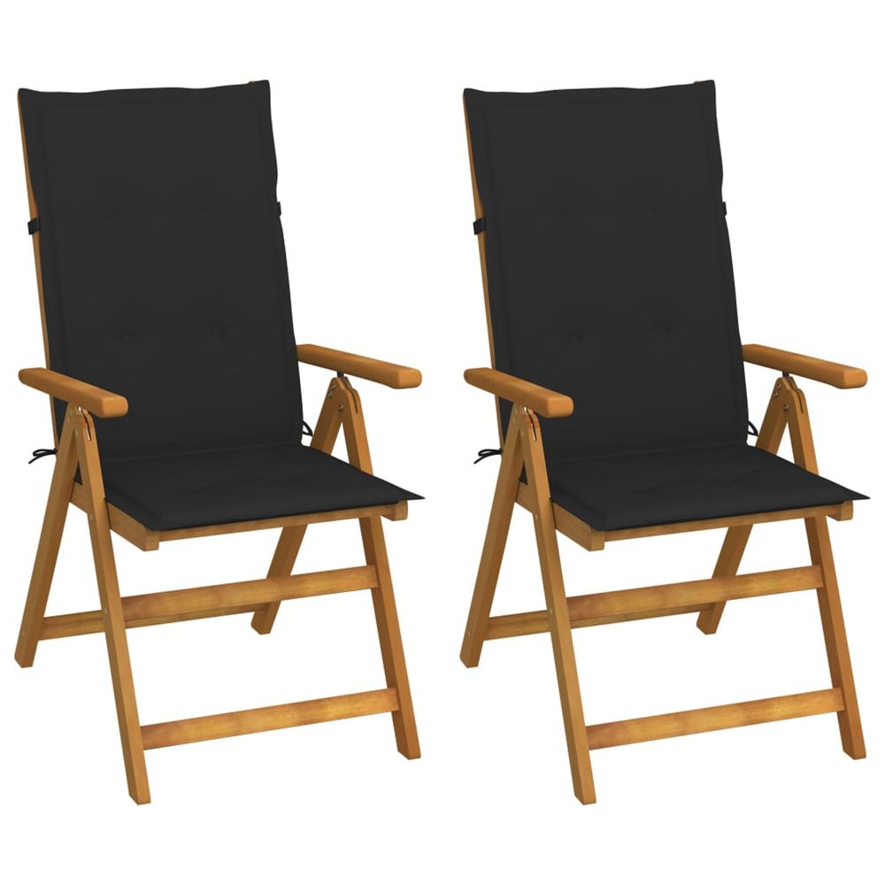Fauteuils pliants inclinables (lot de 2) avec coussins, en bois d'acacia massif