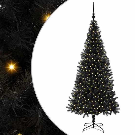 Sapin de noël avec 300 led avec support noir 180 cm pvc