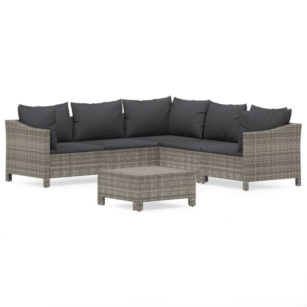 Salon de jardin 6 pcs avec coussins gris résine tressée