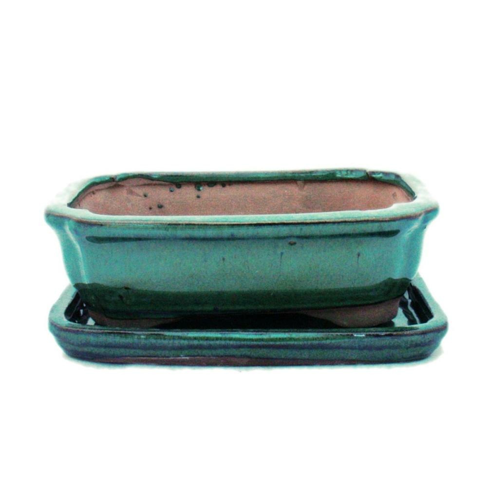 Bol bonsaï avec soucoupe taille 2 - vert - carré - modèle g12 - l 15,5cm - b 11,5cm - h 4,5cm