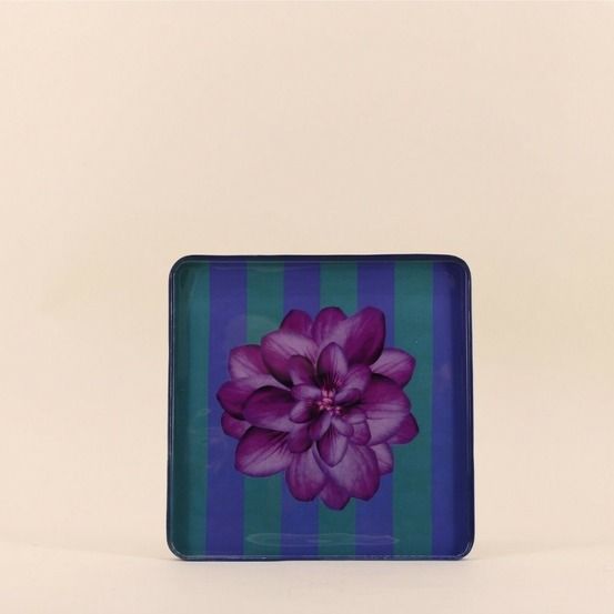 Plateau en métal laqué motif blossom 25x25cm