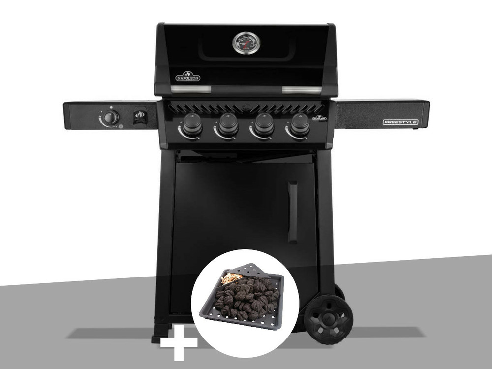 Barbecue gaz freestyle 425 noir 4 brûleurs + 1 réchaud latéral + plateau charbon