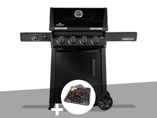 Barbecue gaz freestyle 425 noir 4 brûleurs + 1 réchaud latéral + plateau charbon