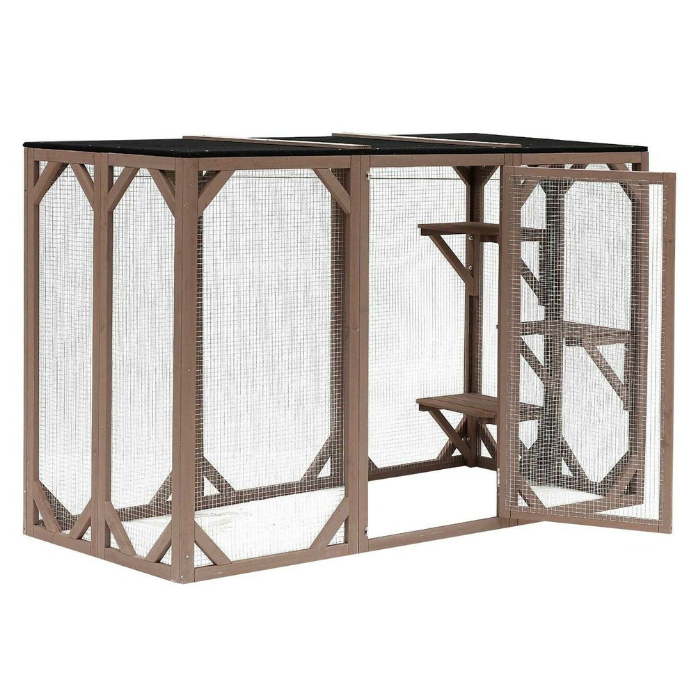 Enclos extérieur parc pour chat bois résistant 180 cm 3 zones de repos