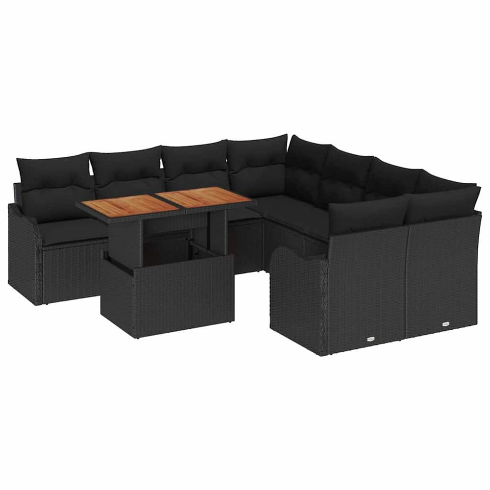 Ensemble de canapé de jardin 9 pc noir poly rotin