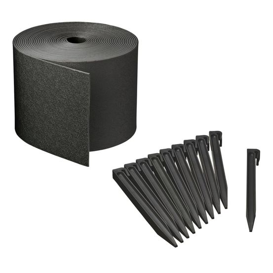 Ensemble de bordure de jardin h15 cm x 10 m avec piquet noir