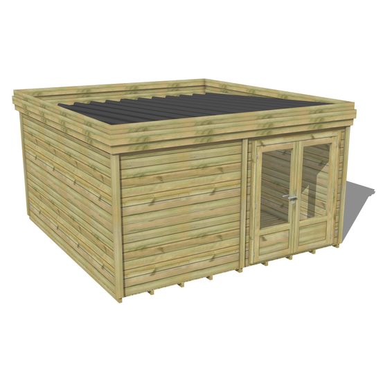 Abri de jardin bois pin traité autoclave 27mm - 4,695x4,34m / 20m2 - bac acier - plancher bois