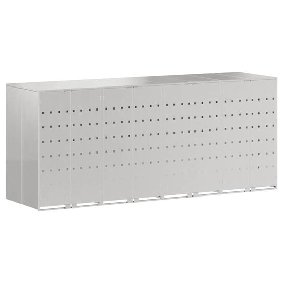 Rangement de poubelle à roulettes pour 3 poubelles argent