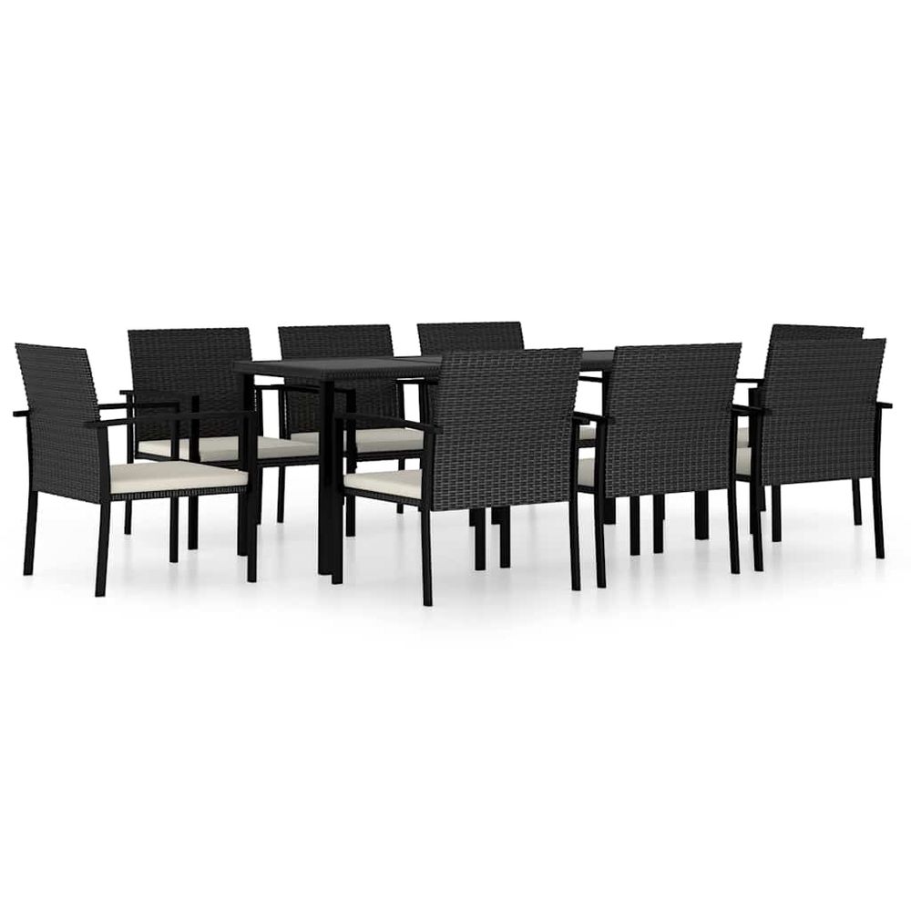 Ensemble à manger de jardin 9 pcs résine tressée noir