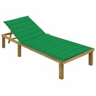 Transat chaise longue bain de soleil lit de jardin terrasse meuble d'extérieur avec coussin vert bois de pin imprégné 02_0012