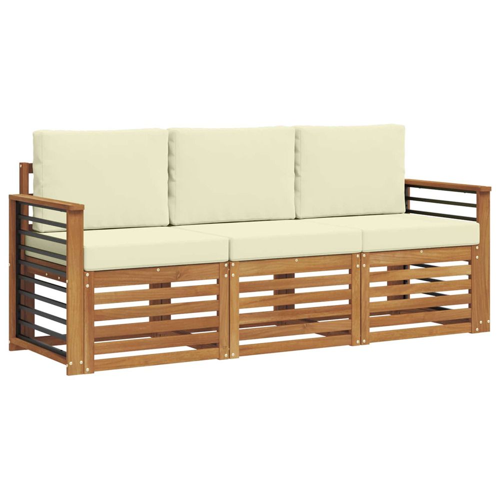 Ensembles de canapés 3 pc naturel et crème bois d'acacia massif