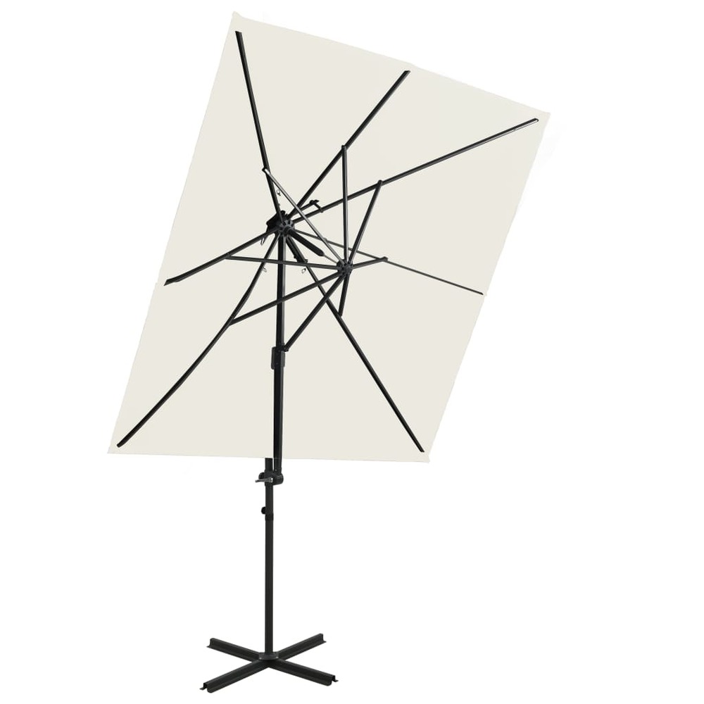 Parasol de jardin en porte-à-faux à double toit sable 250x250cm