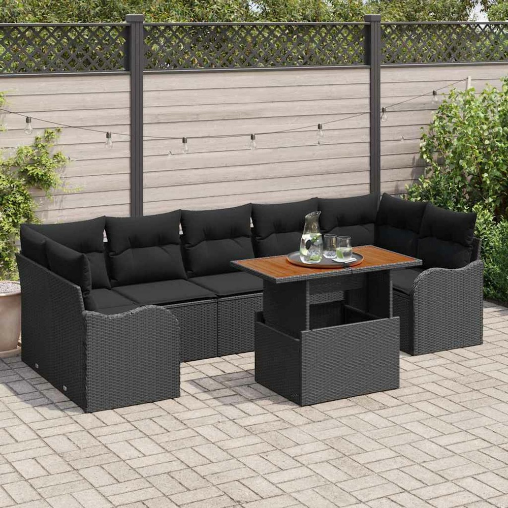 Ensemble de canapé de jardin 8 pcs noir poly rotin