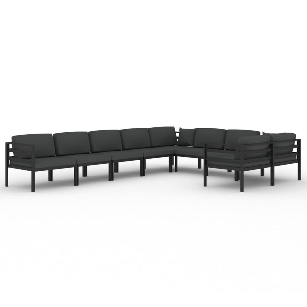 Salon de jardin 9 pcs avec coussins aluminium anthracite
