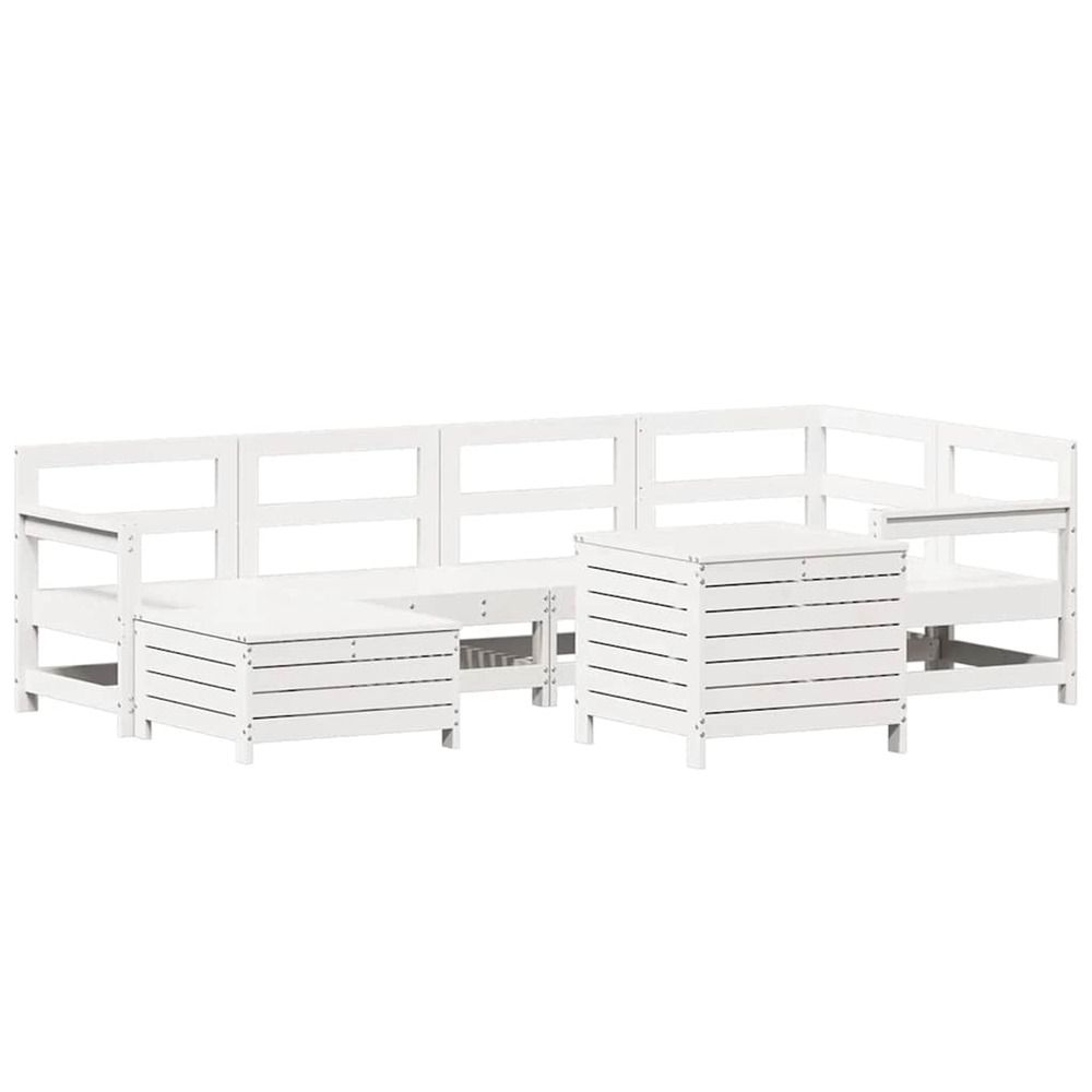 Salon de jardin 7 pcs blanc bois de pin massif