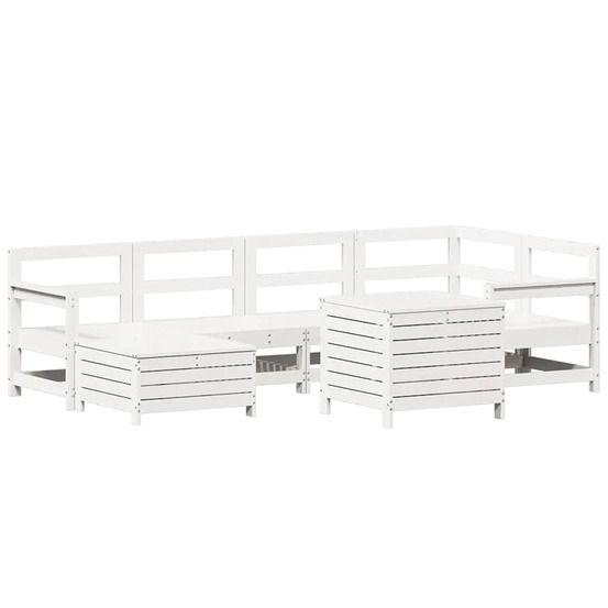 Salon de jardin 7 pcs blanc bois de pin massif