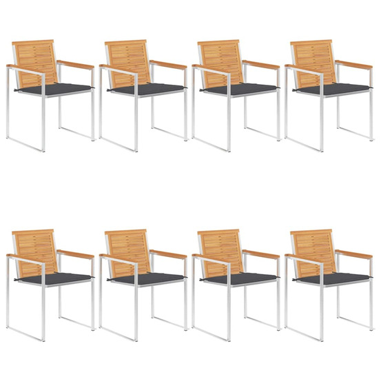 Chaises de jardin lot de 8 avec coussins bois de teck massif