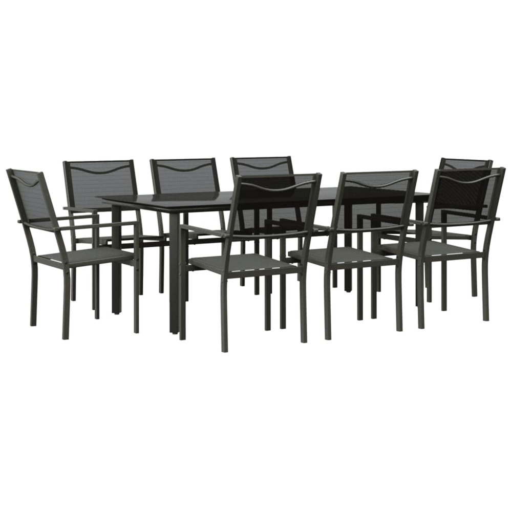 Ensemble à manger de jardin 9 pcs noir textilène et acier