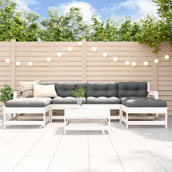 Salon de jardin 7 pcs blanc bois de pin massif