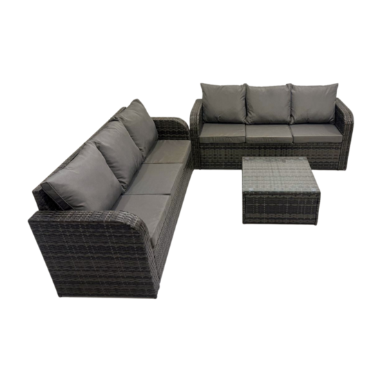 Meubles de jardin en rotin 6 places avec gris coussins