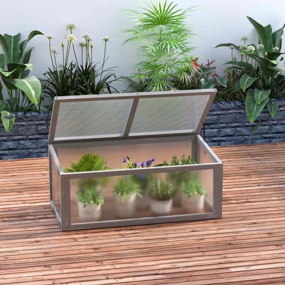 Mini serre châssis bois polycarbonate jardin semis potager 90x46cm gris - comfortxl outdoor living