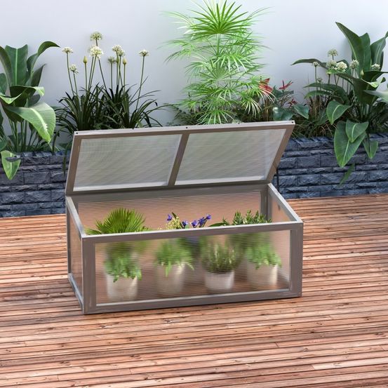 Mini serre châssis bois polycarbonate jardin semis potager 90x46cm gris - comfortxl outdoor living