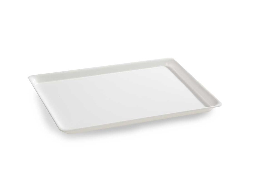 Plat en plexiglas rectangulaire avec coins arrondis blanc 325x225x17mm - matériel chr pro