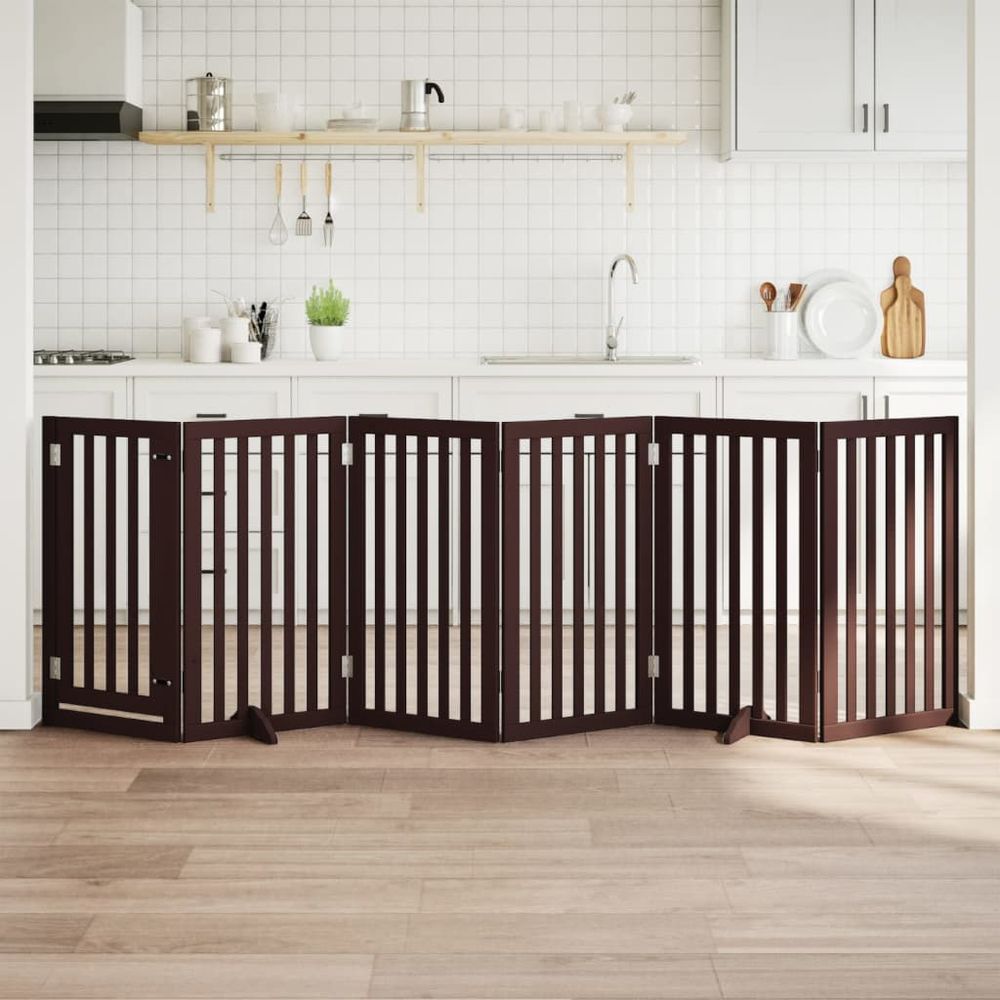 Barrière chien bois porte verrouillable 6 panneaux brun