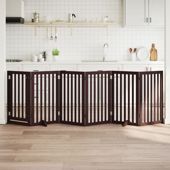 Barrière chien bois porte verrouillable 6 panneaux brun