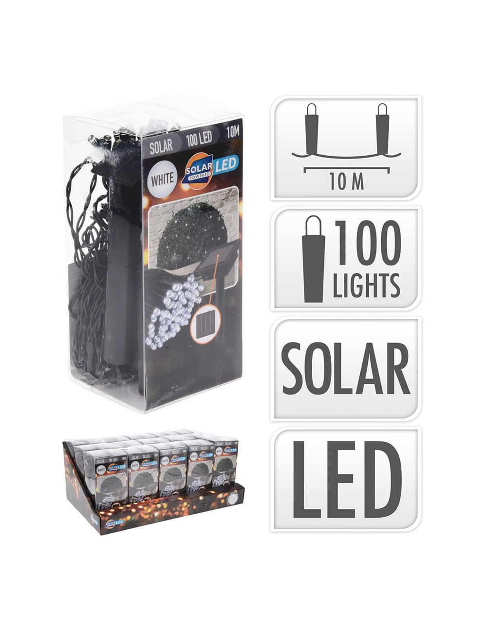 Guirlande led, blanc chaud, ip44, 100 leds, solaire, 10m. Basics