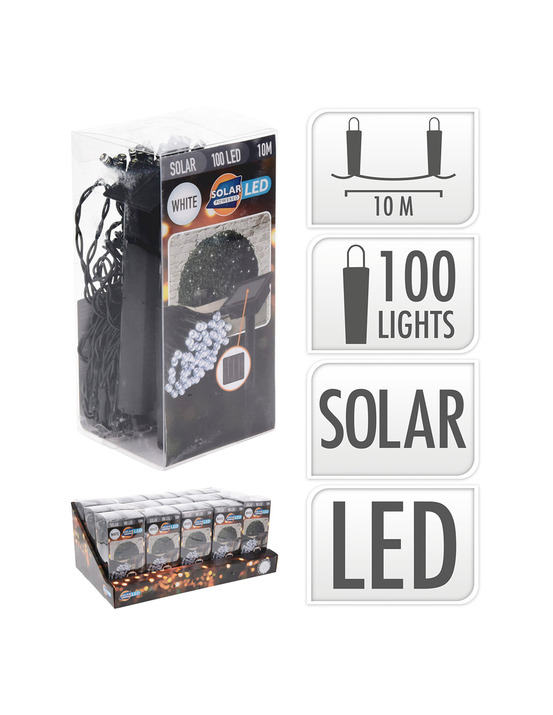 Guirlande led, blanc chaud, ip44, 100 leds, solaire, 10m. Basics